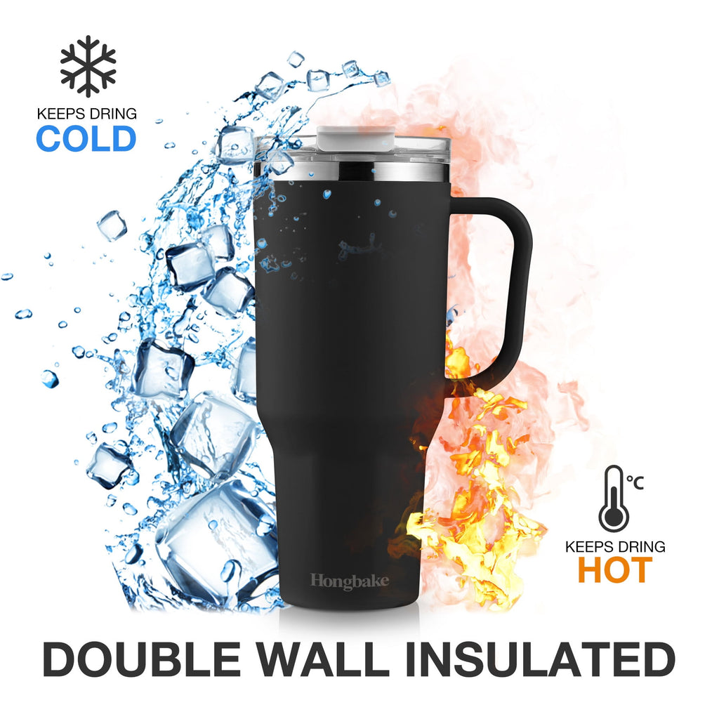 HONGBAKE 40 oz Tumbler with Handle and Straw Lid, Insulated Stainless Steel Tumbler, Travel Mug Fits Cup Holder, Dusty Lavender