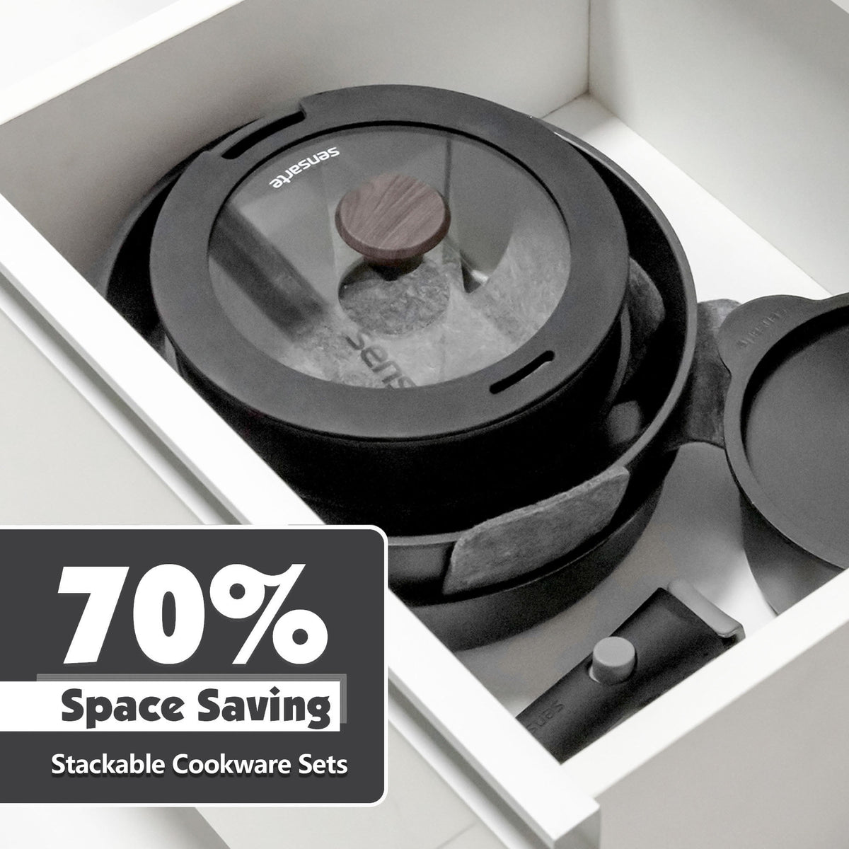 SENSARTE 18-Piece Ceramic Cookware Set with Detachable Handle, Gray Nonstick Pots and Pans Set, Induction Compatible, Dishwasher/Oven Safe, Healthy Cooking Set for RV & Camping