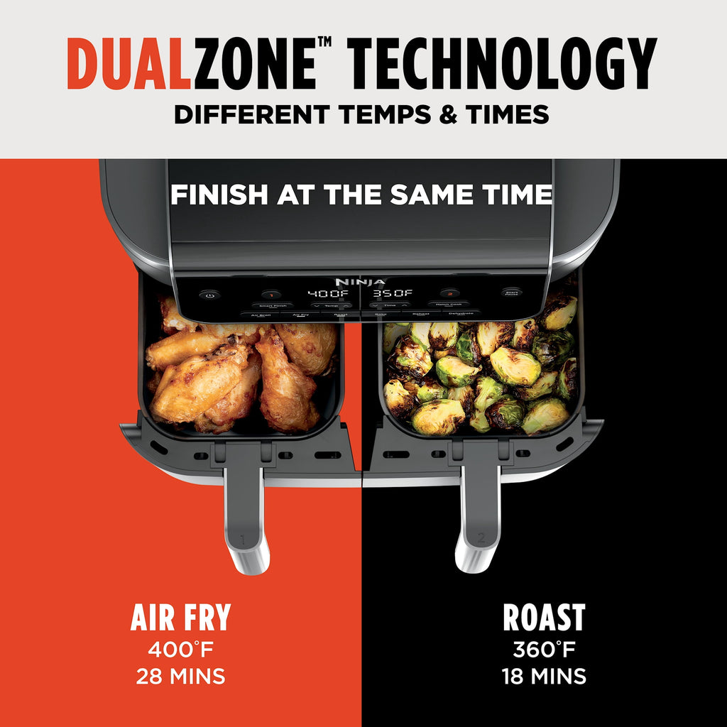 Ninja Foodi Air Fryer 10-Qt, 2 DualZone Baskets, 4-in-1, Smart Finish, Cook 2 Foods at Once, DZ950
