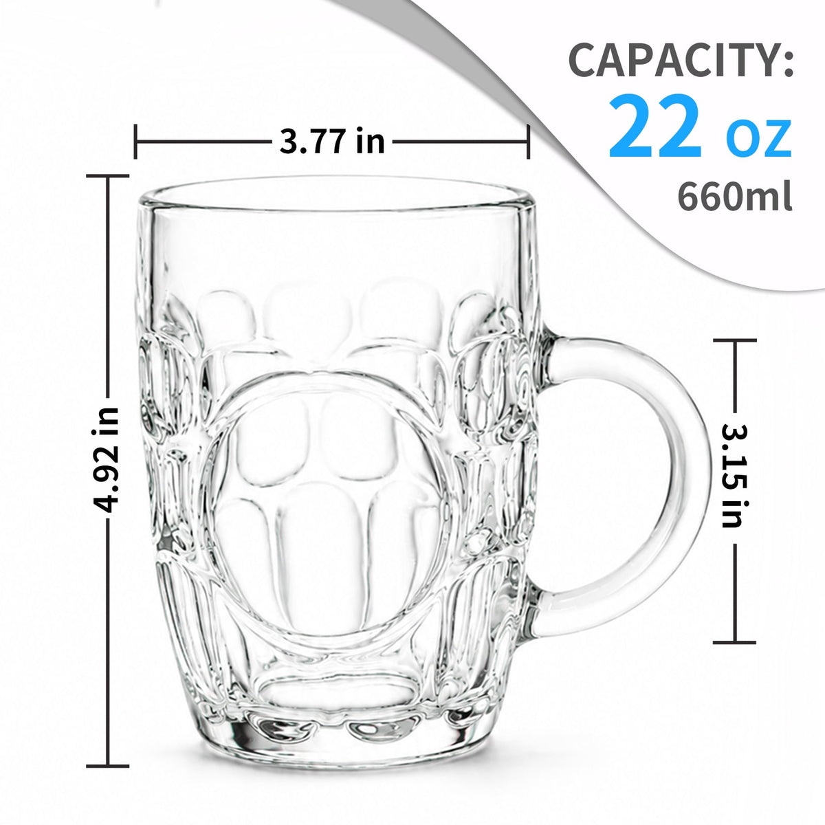 QUANSHANGJU 22 Oz Clear Glass Beer Mugs with Handles, Set of 6, Freezer & Dishwasher Safe for Home Bar Parties
