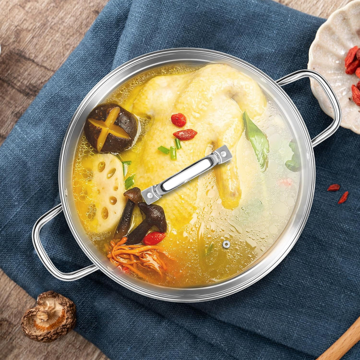 Coliware Large Stock Pot, 12 QT Trip-Ply Bottom Stainless Steel Cooking Pot with Tempered Glass Lid, Soup Pasta Cookware Compatible with Gas Induction Electric Stoves, Ollas de Cocina