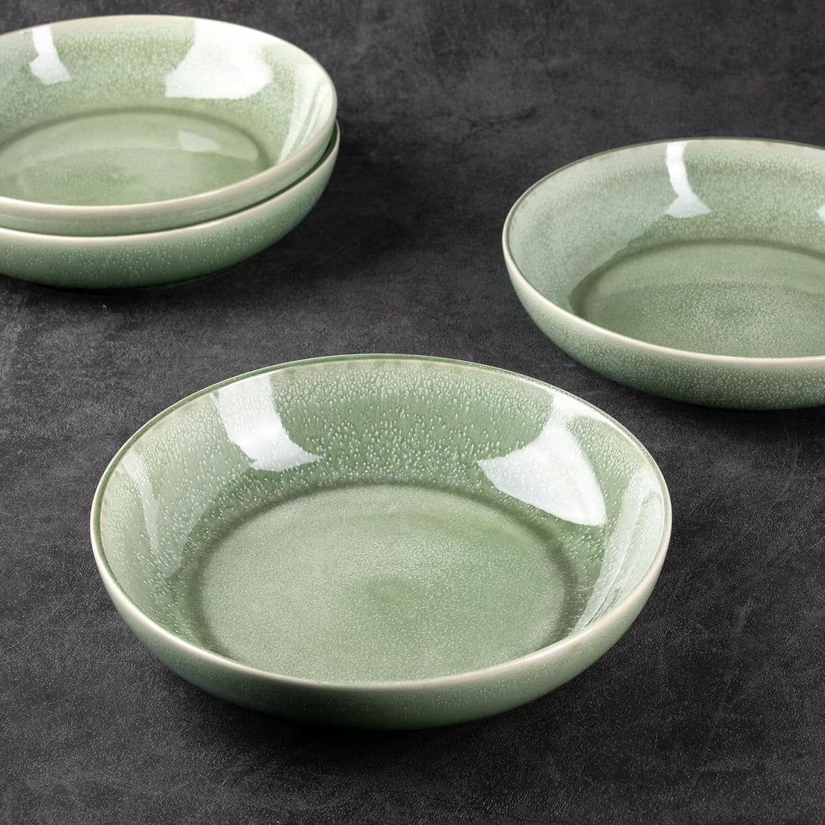 AmorArc 8.5'' Large Ceramic Pasta Bowls Set, 36oz Stoneware Bowls Set of 6 for Kitchen, Reavtive Glaze Bowls-Microwave,Dishwasher Safe for Pasta,Salad,Oatmeal-Ceylon Blue