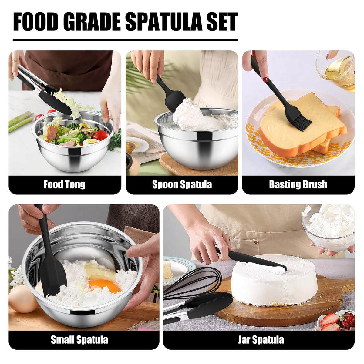Mixing Bowls with Lids Set of 5, Vesteel Stainless Steel Mixing Bowls Metal Nesting Salad Bowls, Size 4.5, 3, 1.5, 1, 0.7 QT Great for Cooking, Baking, Serving - Multi-Color