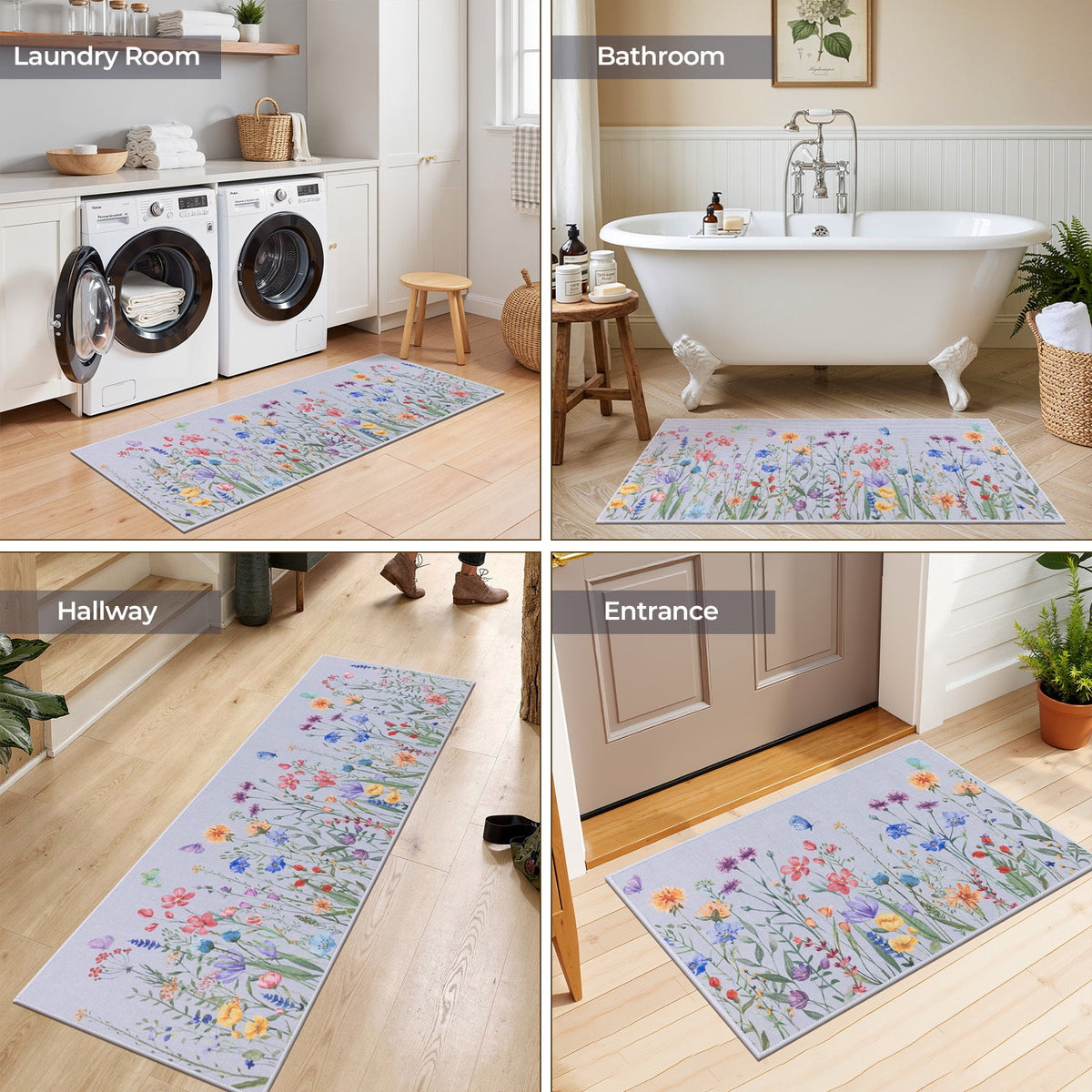 Findosom Floral Non-Slip Kitchen Rugs Set of 3,Washable Kitchen Mat Farmhouse Kitchen Floor Mats Runner for Home Sink Entrance Laundry Hallway,20"x32"+20"x47"+20"x59" Beige