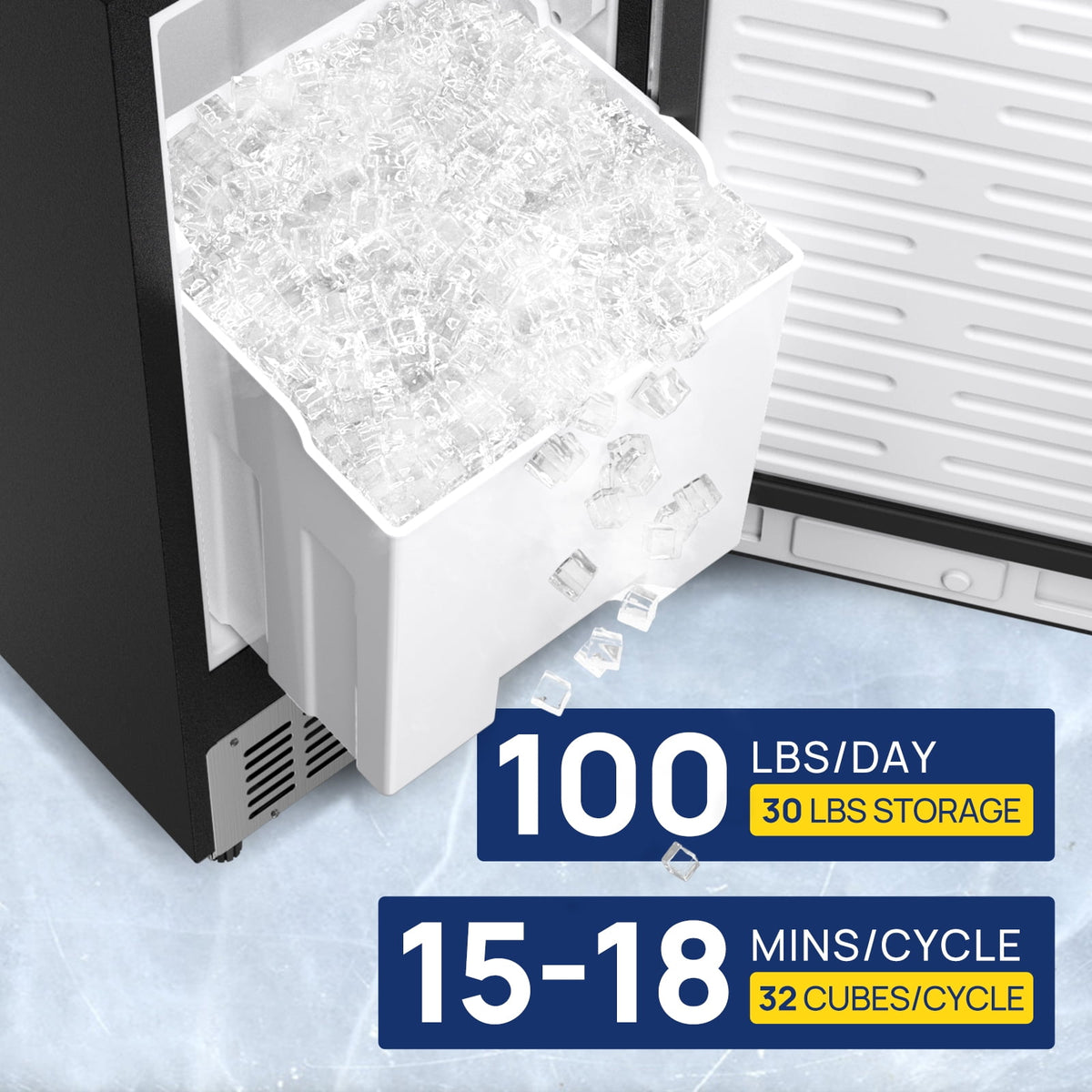 Coolake 15 inch 100lbs/Day Built-in Ice Maker, Stainless Steel Undercounter Ice Machine, Self-Cleaning, 30lbs Storage, 115v