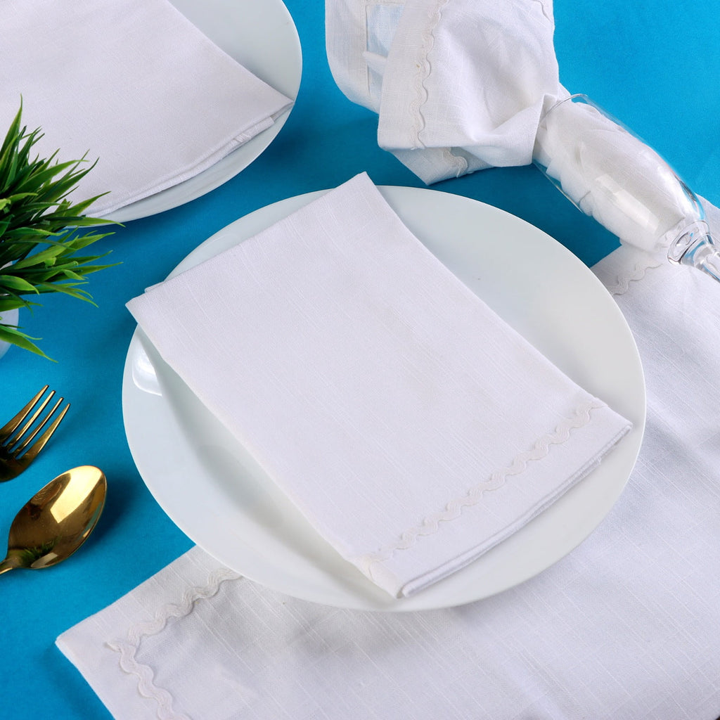 Fingercraft Cloth Napkin, Soft Quality Cotton Linen Blend Fabric, Dinner Napkins with Premium White Lace, 6 Pack, 20”x20” Aqua