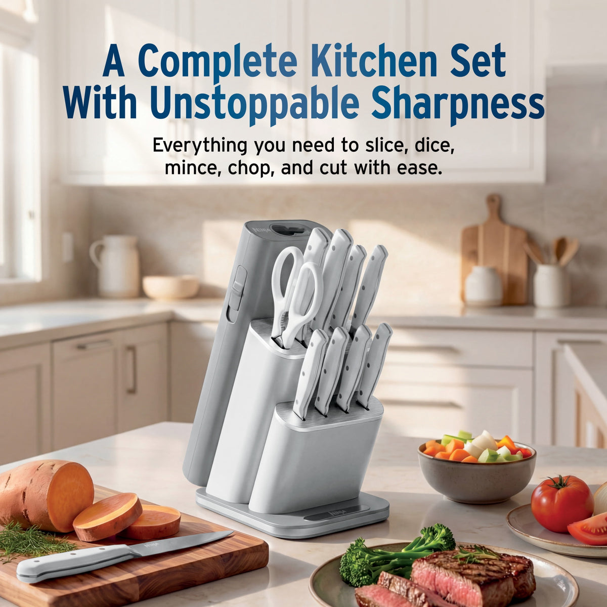 Ninja NeverDull Razor-Sharp 11-Piece Knife System with Removable Sharpener, Laser-Cut Blades, NK12011BL1, Cyberspace