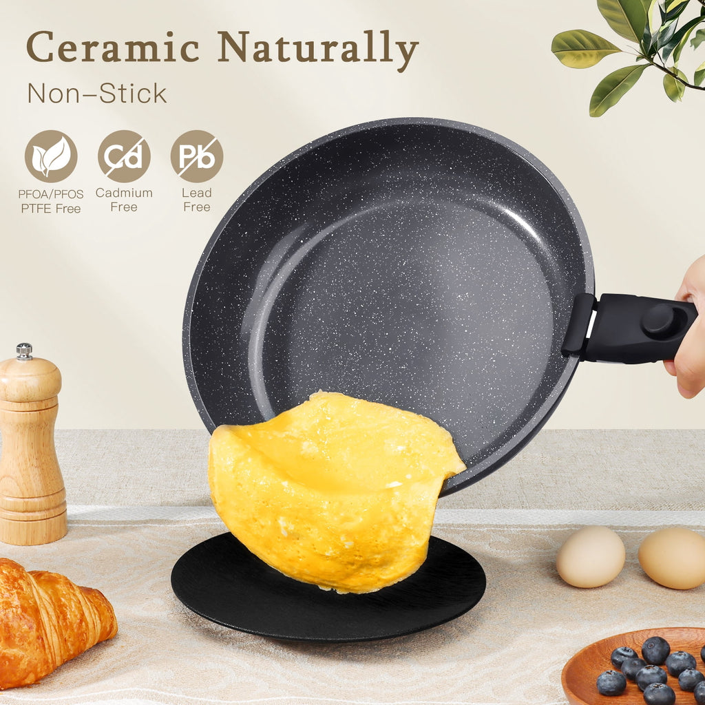 Gipp 11pcs Ceramic Cookware Sets, Pots and Pans Set Non Stick with Removable Handle, Oven & Dishwasher Safe,Induction Cookware