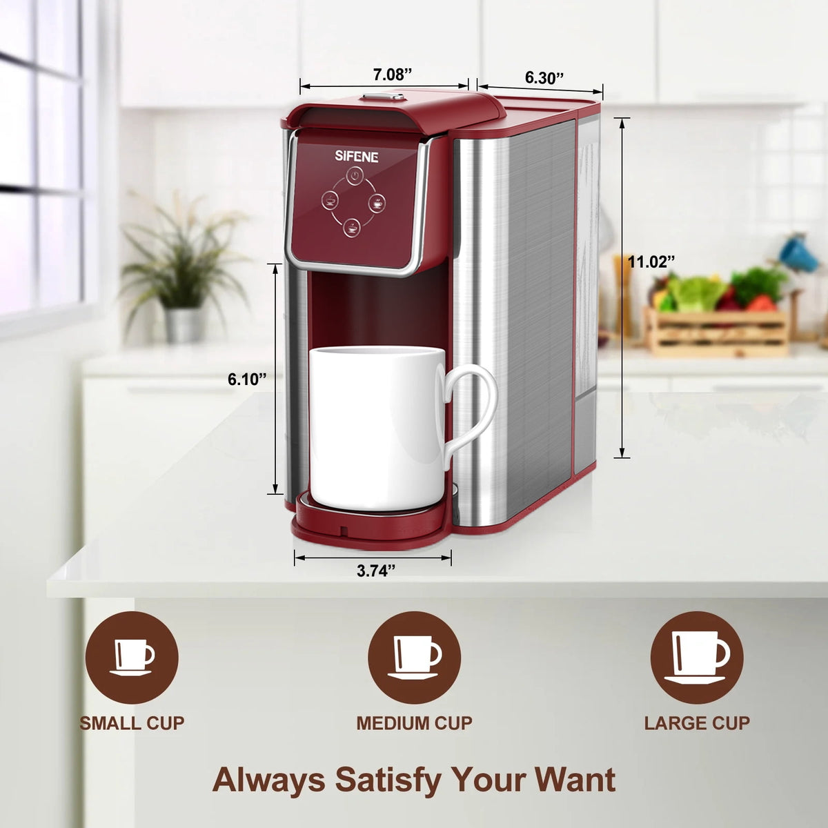 SIFENE 3-in-1 Single Serve Coffee Maker, Compatible with K Cup Capsules & Grounds, Tea Maker, 6-10 Oz Brew Sizes, 50 Oz Removable Reservoir, Fast Brew, Compact Design, 120V 1150W, Black