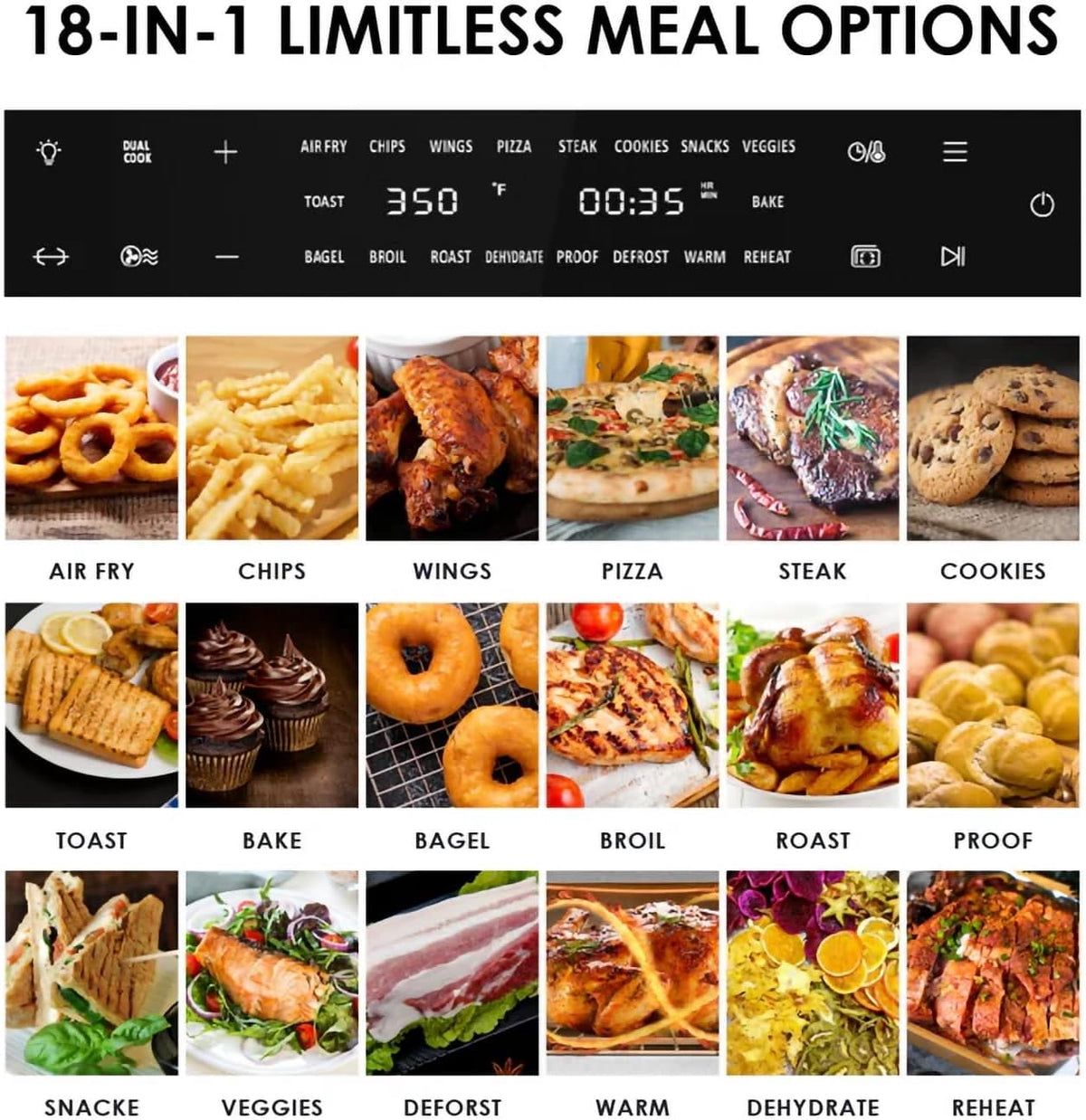Kitchen in the Box 32QT Digital Air Fryer Toaster Oven Combo, 21-in-1 Convection Oven with Rotisserie & Dehydrate, Family-Size Countertop Oven with 6 Accessories, 1800W, Black