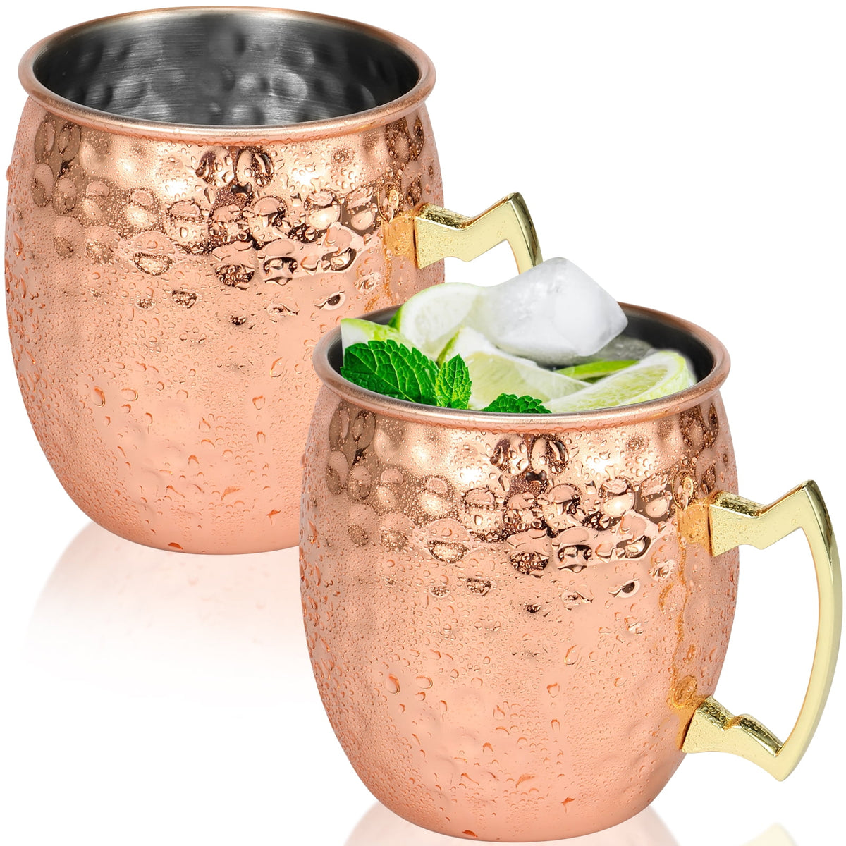 Jetcloudlive Moscow Mule Mugs Set of 2,16 oz Hammered Copper Cups with 304 Stainless Steel Lining and Gold Brass Handles,Perfect for Cold Drinks,Beer,Wine,Bars,Parties,Gifts