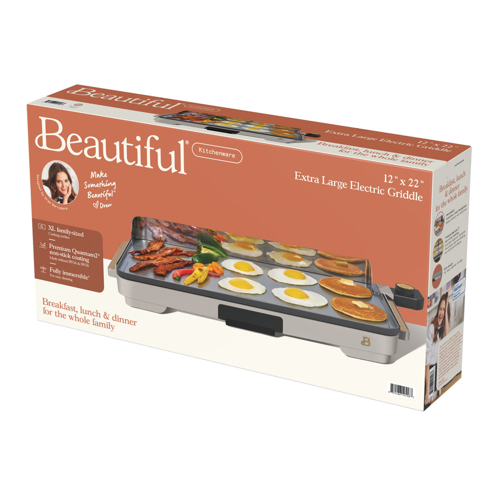 Beautiful XL Electric Griddle 12" x 22" with EverGood Ceramic Nonstick Coating, Thyme Green by Drew Barrymore