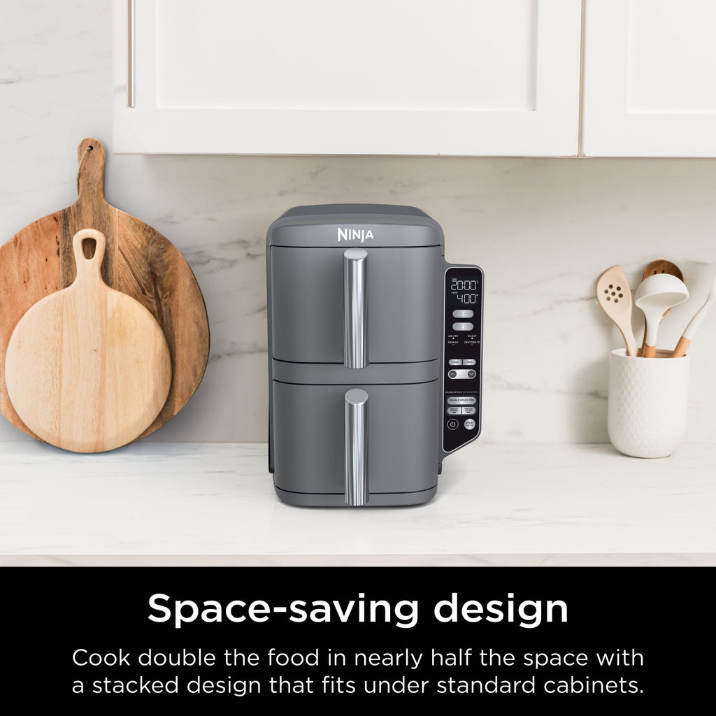 Ninja DoubleStack Air Fryer 8-Qt, 2 Baskets, Cook 4 Foods at Once, Space Saving, 4-in-1, SL200 Black
