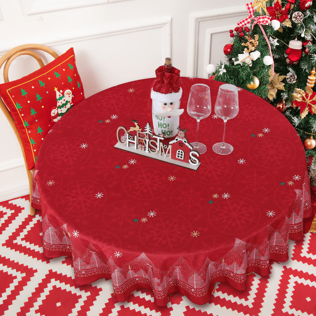 LUSHVIDA Printed Christmas Tablecloths Rectangle Xmas Tree Table Cover Table Cloth Water Resistant Washshable Stain Resistant Decorative Tablecloth for Dining Festival - 60x84 inch 1 Pc