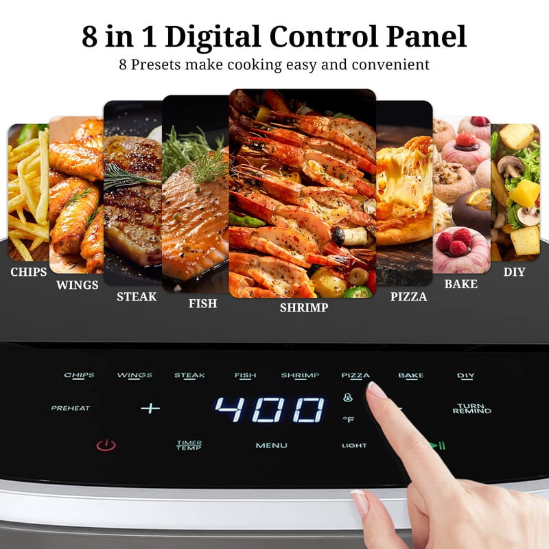 Simenmax Air Fryer, 6-Quart with Viewing Window, 12-in-1 Functions - Air Fry, Roast, Reheat, Dehydrate, Bake, Steam, and More, 400°F Max Temperature, Gray