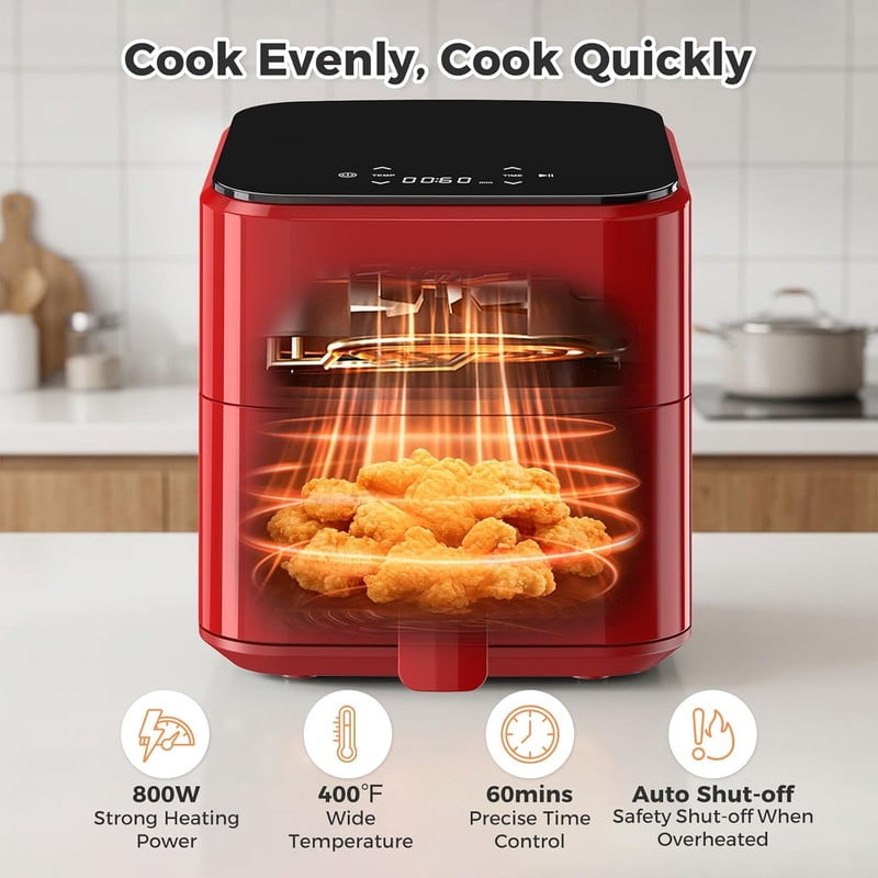 Simenmax Air Fryer, 6-Quart with Viewing Window, 12-in-1 Functions - Air Fry, Roast, Reheat, Dehydrate, Bake, Steam, and More, 400°F Max Temperature, Gray
