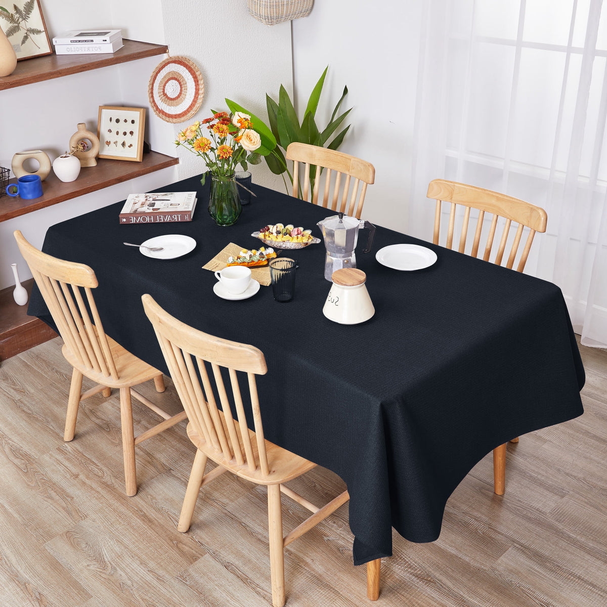 Deconovo Square Tablecloth with Waterproof Finish, Easy-Clean Polyester Table Cover, 54 x 54 Inch, Dark Gray