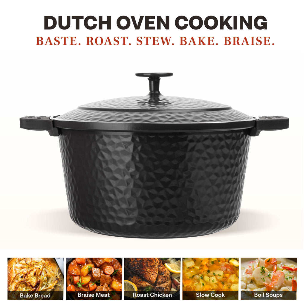 Gotham Steel Ceramic Hammered 5 Qt Lightweight Dutch Oven Pot with Lid & Holders, Oven Safe & Even Heat Retaining Dutch Oven for Bread Baking Sourdough, Soup, 70% Lighter than Cast Iron, Navy