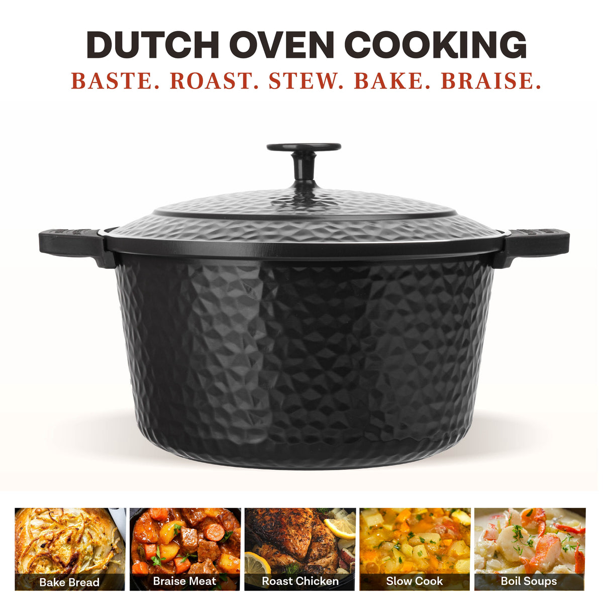 Gotham Steel Ceramic Hammered 5 Qt Lightweight Dutch Oven Pot with Lid & Holders, Oven Safe & Even Heat Retaining Dutch Oven for Bread Baking Sourdough, Soup, 70% Lighter than Cast Iron, Navy