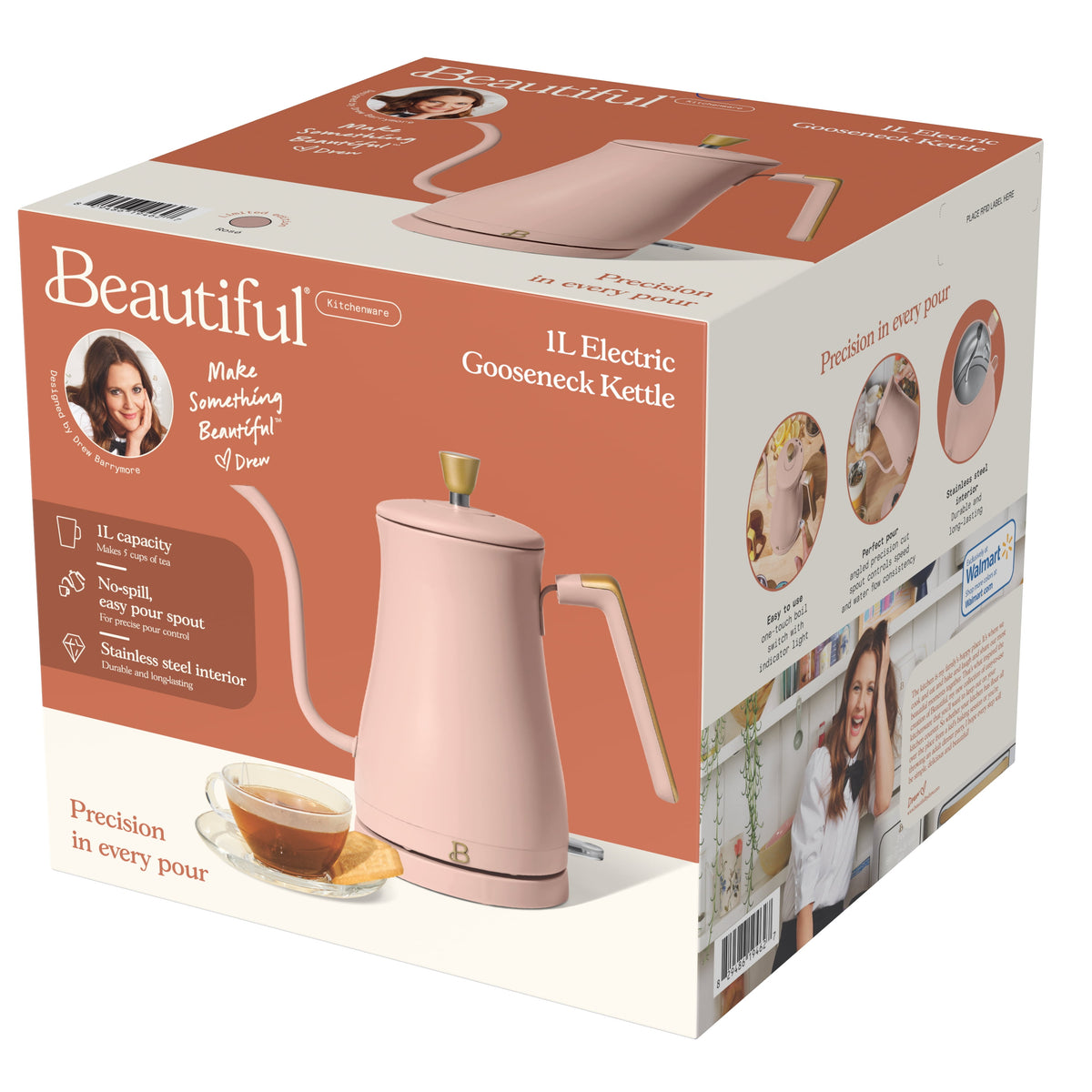 Beautiful 1-Liter Electric Gooseneck Kettle 1200 W, Chocolate by Drew Barrymore