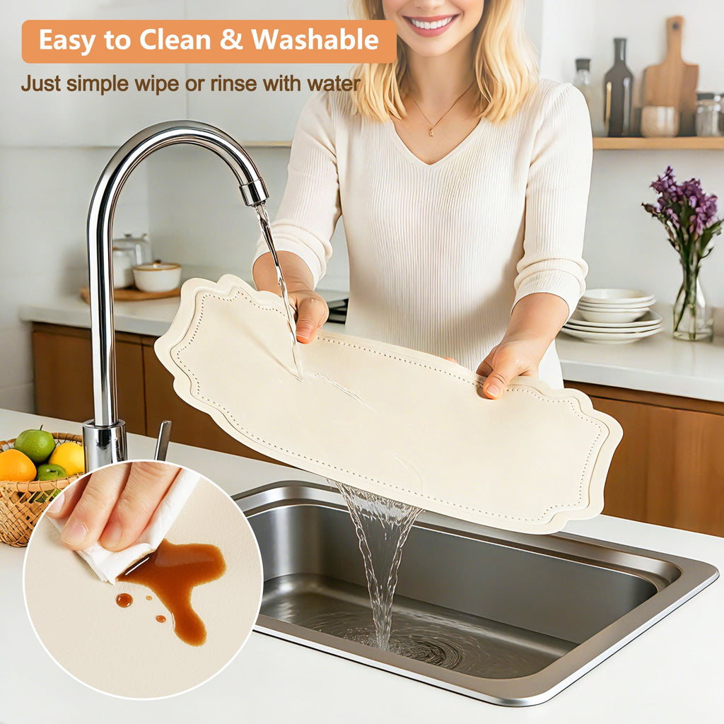 VCVCOO Placemats Set of 4 Beige Leather Place Mats Waterproof Wipeable Heat Resistant Sturdy Rectangle Kitchen Dining Table Mats for Indoor Outdoor Reversible Easy to Clean Place Mats