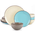 Malacasa 12 Pcs Dinnerware Sets, Ceramic Plates and Bowls Set for 4 with Reactive Glaze & Speckled Finish, Dish Sets, Dishwasher & Microwave Safe, Light Colors